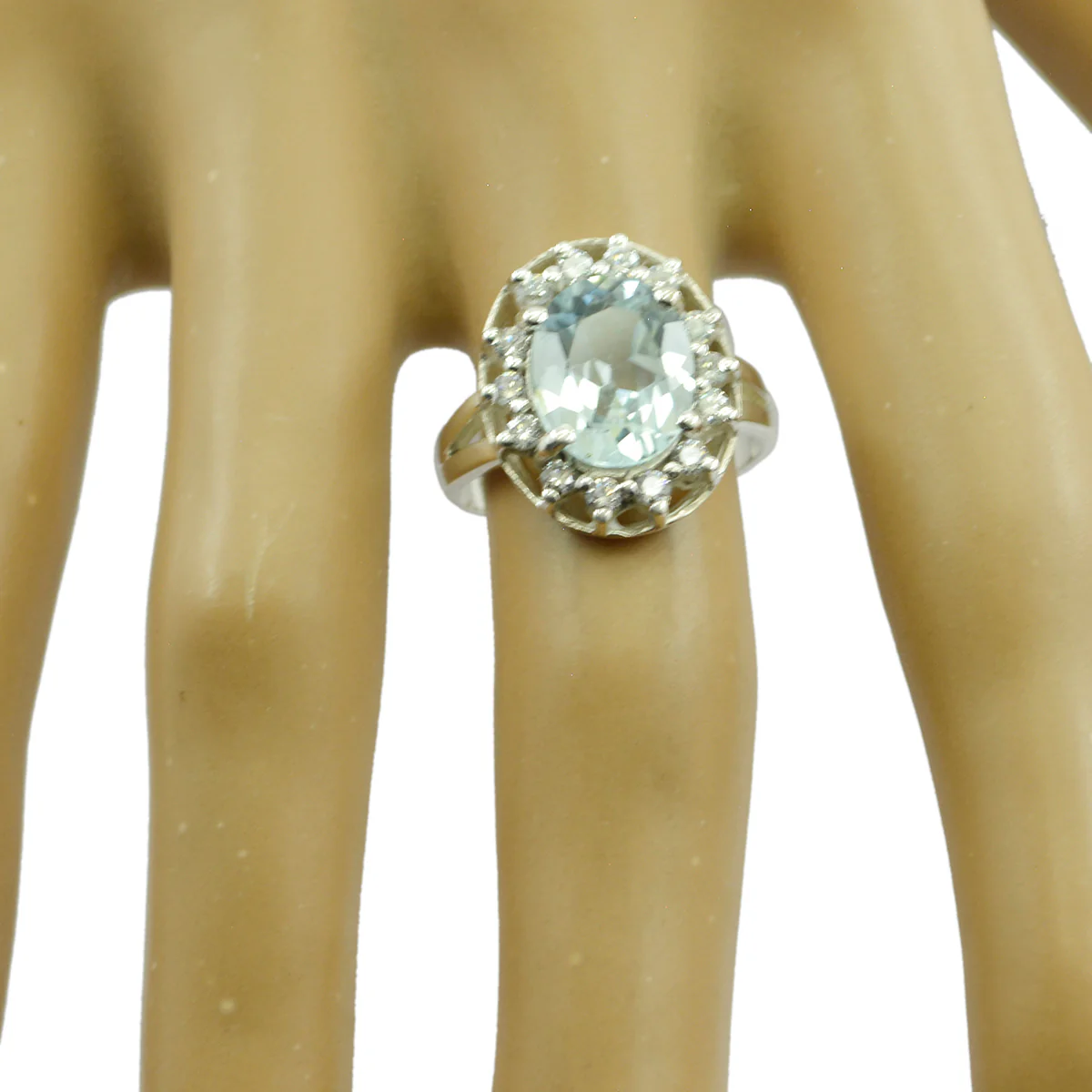 Blue Topaz Halo Indian 92.5 Silver Blue Gemstones Eye-catching Abstract Ring Jewellery - Image 2