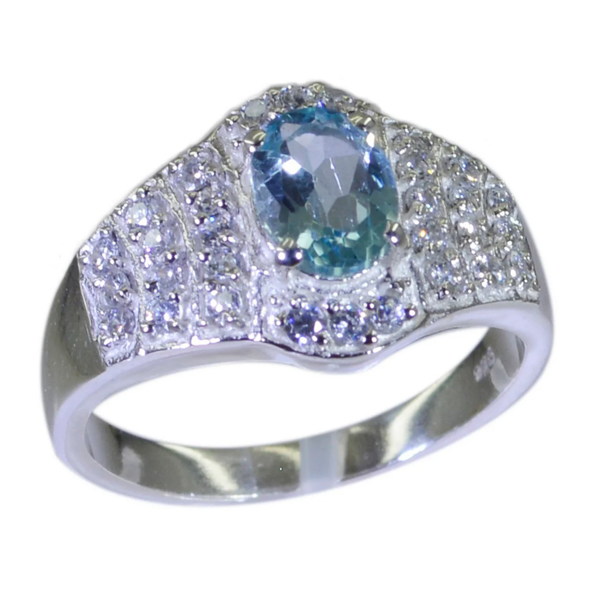 Blue Topaz Halo Indian Sterling Silver Blue Gems Mid-weight Romantic Ring Jewelry