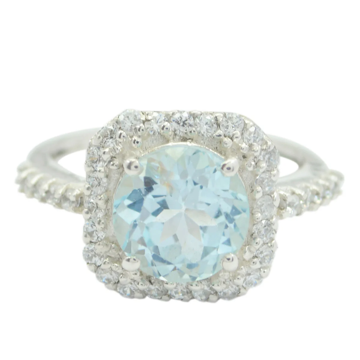Blue Topaz Halo Indian Sterling Silver Blue Gemstones Slim Artisan Ring Jewelry - Image 2