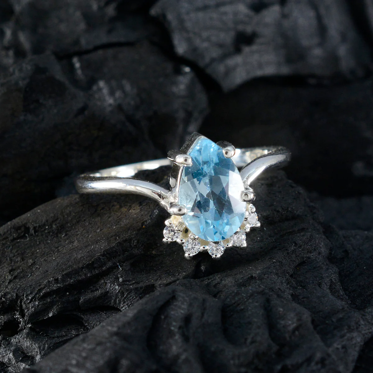 Blue Topaz Halo Japanese 925 Silver Blue Gemstones Delicate Modern Ring Jewelry - Image 4