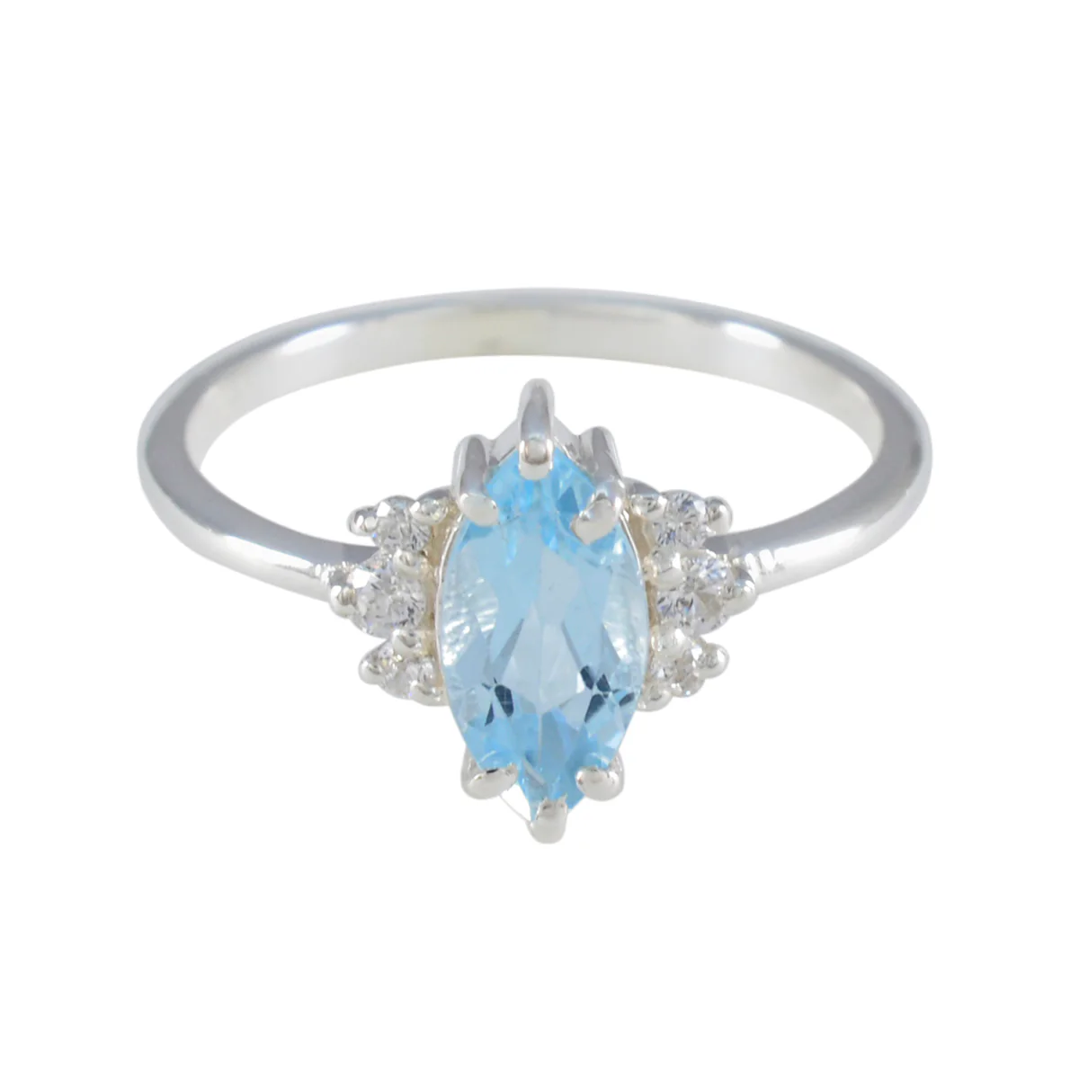 Blue Topaz Halo Japanese Sterling Silver Blue Gemstones Delicate Abstract Ring Jewelry
