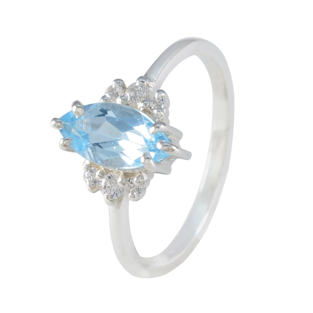 Blue Topaz Halo Japanese Sterling Silver Blue Gemstones Delicate Abstract Ring Jewelry - Image 2