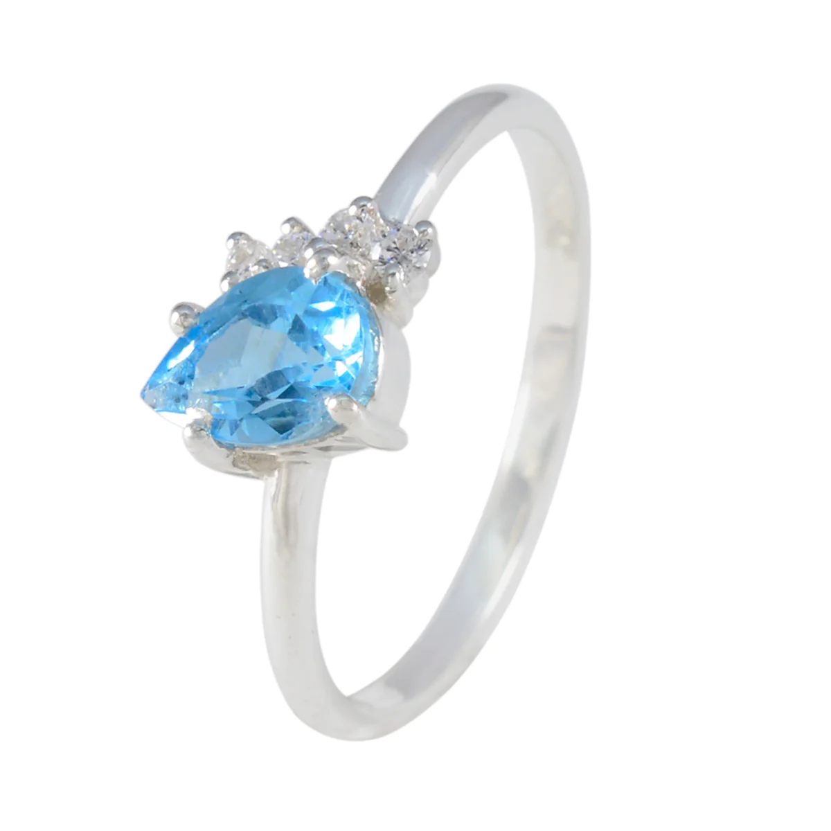 Blue Topaz Halo Korean 925 Silver Blue Gems Elegant  Contemporary Ring Jewellery - Image 2