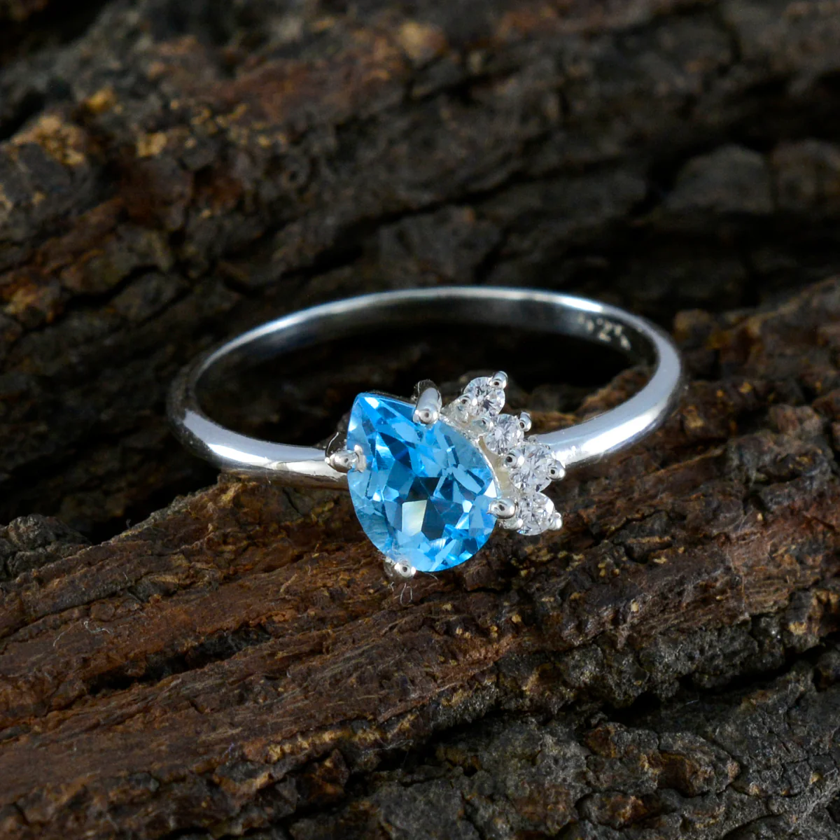 Blue Topaz Halo Korean 925 Silver Blue Gems Elegant  Contemporary Ring Jewellery - Image 3