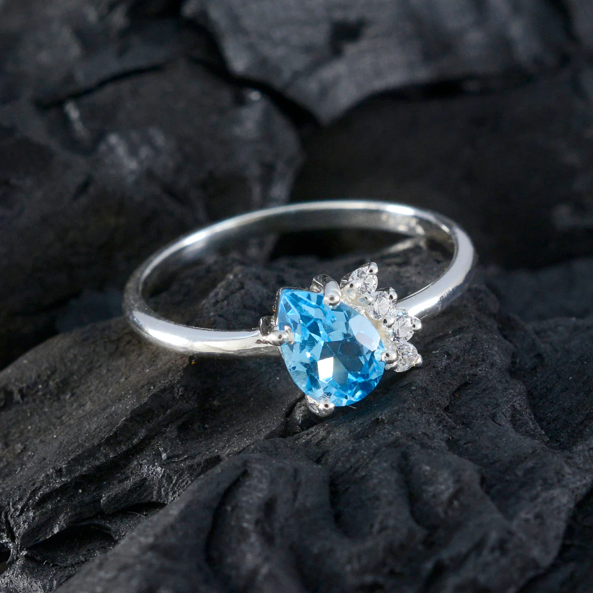 Blue Topaz Halo Korean 925 Silver Blue Gems Elegant  Contemporary Ring Jewellery - Image 4