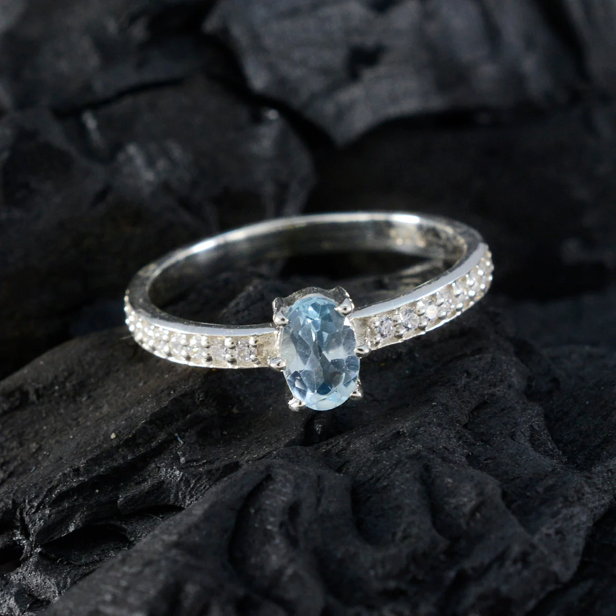 Blue Topaz Halo Korean 925 Sterling Silver Blue Gemstones Delicate Feminine Ring Jewellery - Image 4
