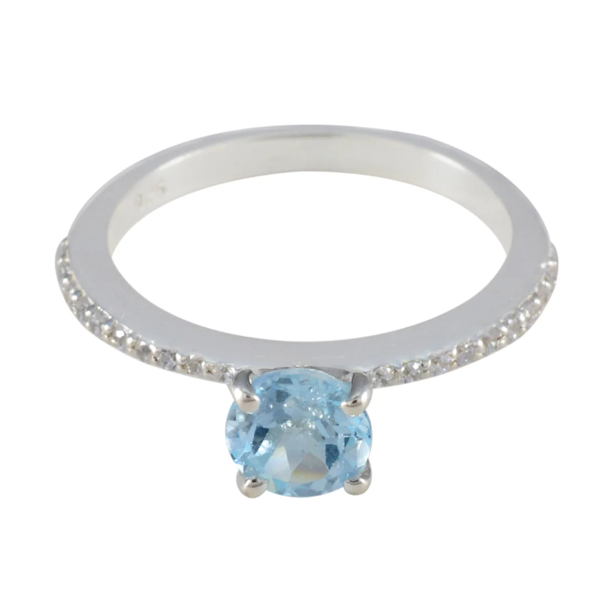 Blue Topaz Halo Turkish 925 Sterling Silver Blue Gemstone Whisper-thin Romantic Ring Jewellery