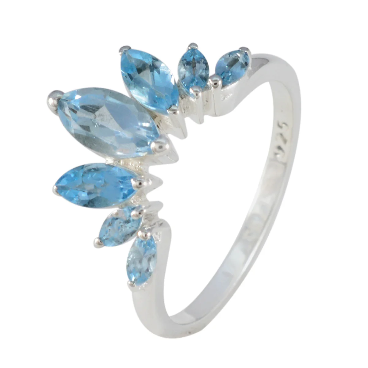 Blue Topaz Hepta American 92.5 Silver Blue Gems Dainty crown Ring Jewelry - Image 3