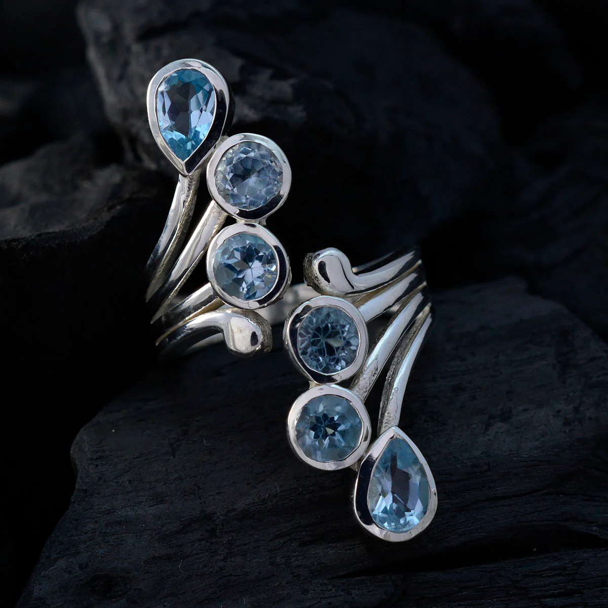 Blue Topaz Hexa Moroccan 925 Silver Blue Gemstones Versatile Contemporary Ring Jewelry - Image 4