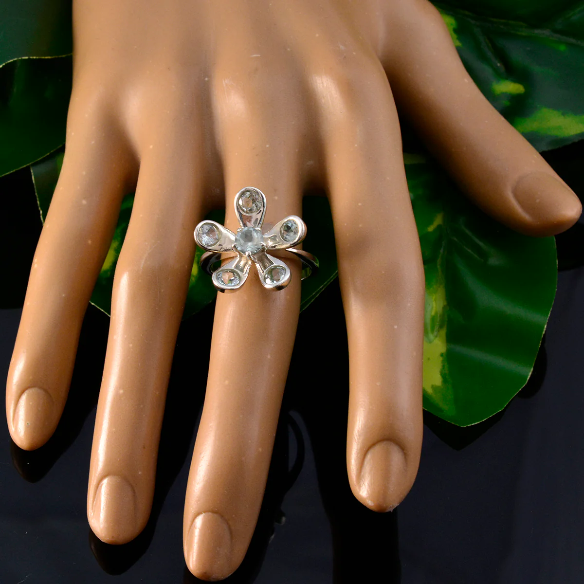 Blue Topaz Hexa Russian 925 Sterling Silver Blue Gemstone Classic Floral Ring Jewellery - Image 5