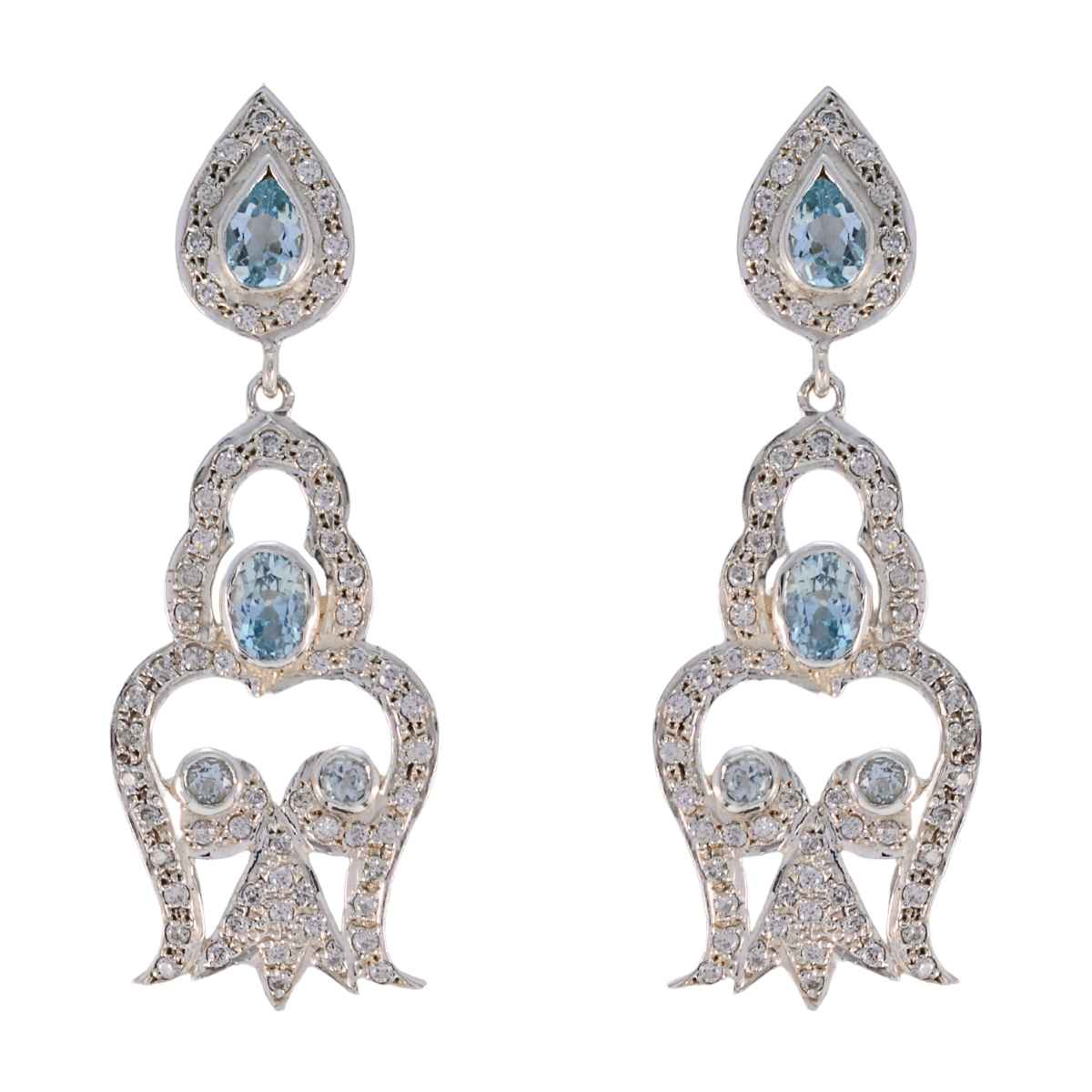 Blue Topaz Indian Dewi multiple Stud Blue 925 Sterling Silver Earring