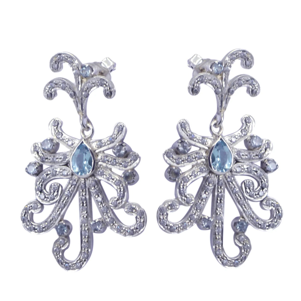 Blue Topaz Indian Liyana multiple Stud Blue Sterling Silver Earring - Image 2