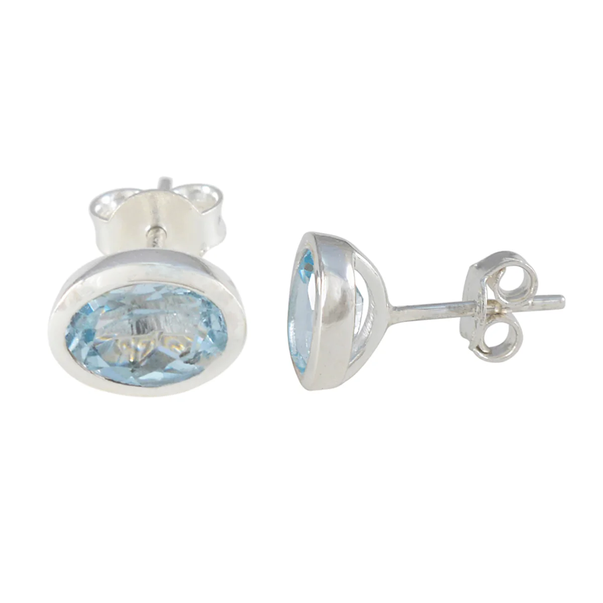 Blue Topaz Japanese Hina Solitaire Stud Blue Silver Earring - Image 2