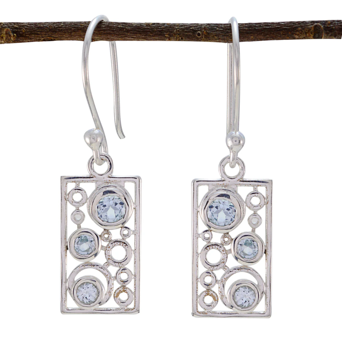 Blue topaz Korean Aaliyah multiple Dangle Blue Silver Earring