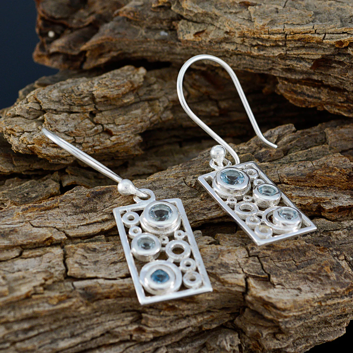 Blue topaz Korean Aaliyah multiple Dangle Blue Silver Earring - Image 3