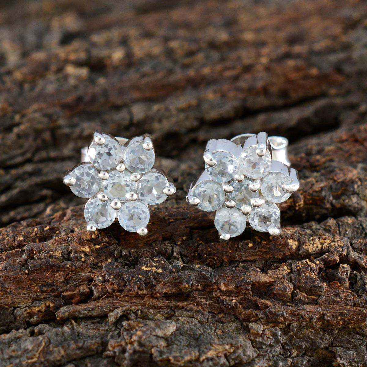 Blue Topaz Korean Nova multiple Stud Blue 92.5 Silver Earring - Image 3