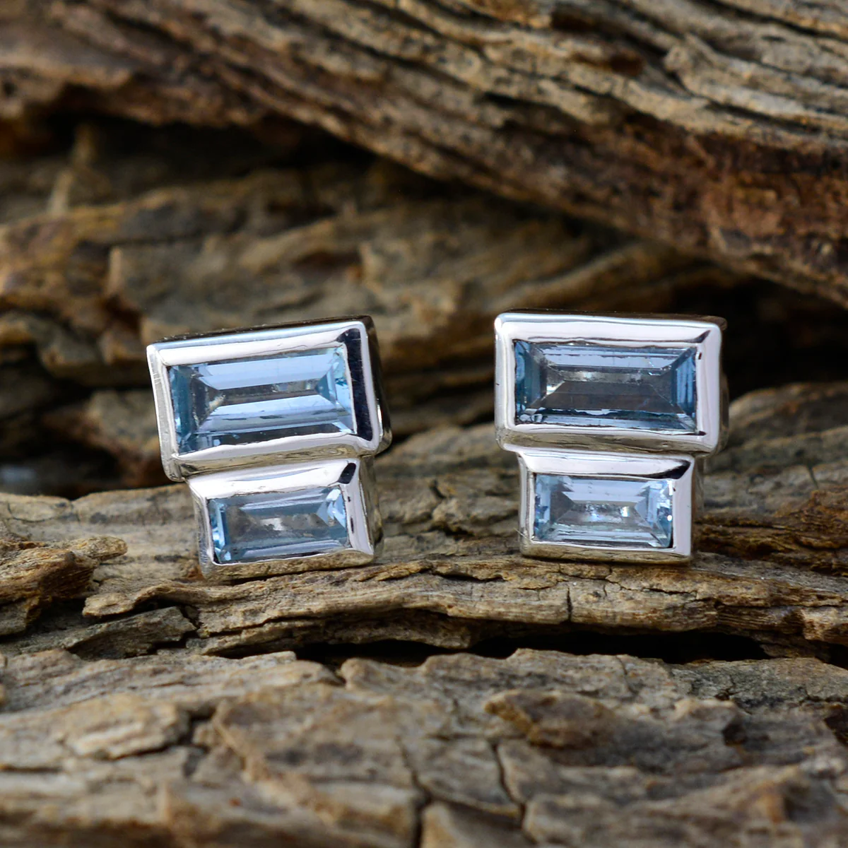 Blue topaz Latin American Rebeca multiple Stud Blue 92.5 Silver Earring - Image 3