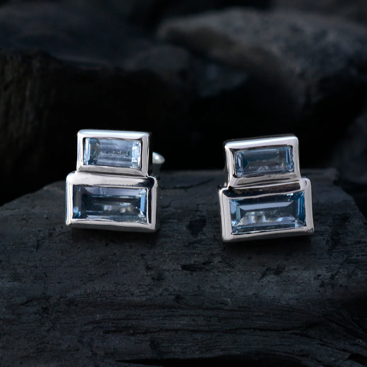 Blue topaz Latin American Rebeca multiple Stud Blue 92.5 Silver Earring - Image 4