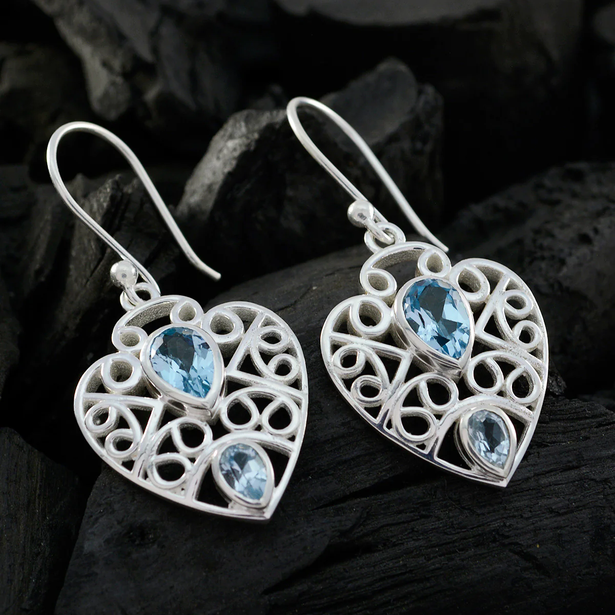 Blue topaz Mexican Fernanda multiple Dangle Blue 925 Silver Earring - Image 2