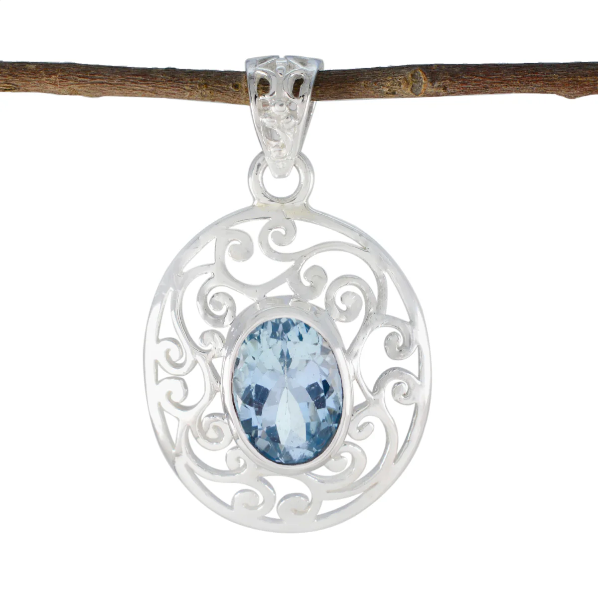 Blue Topaz Mid-weight Spanish 92.5 Silver Solitaire Leah Geometric Blue Pendant Jewellery