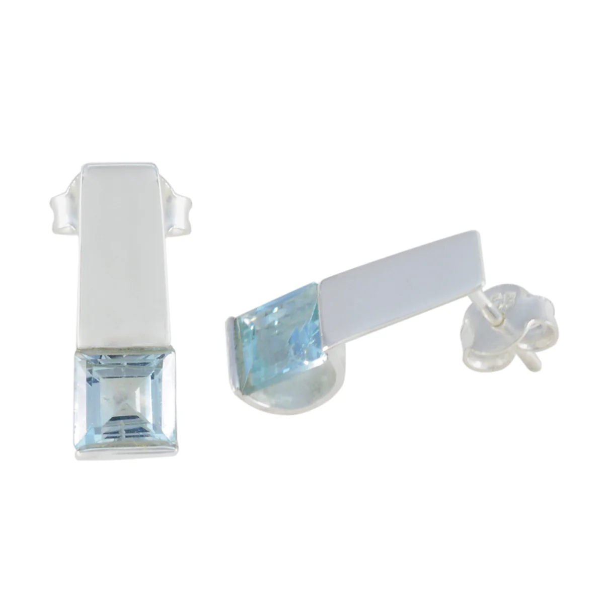 Blue Topaz Middle Eastern Laura Solitaire Stud Blue 925 Sterling Silver Earring - Image 2