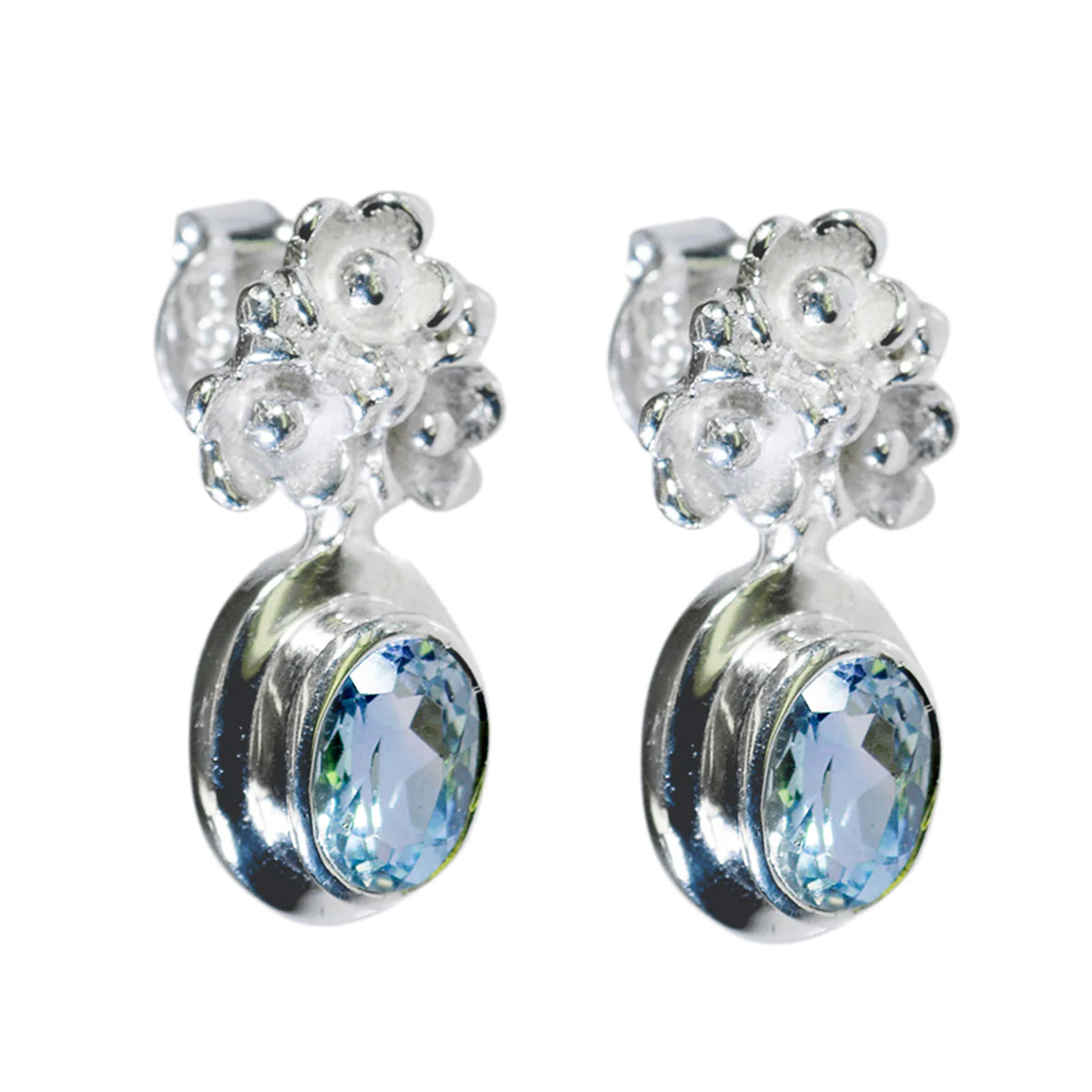 Blue Topaz Middle Eastern Wen Solitaire Stud Blue Silver Earring