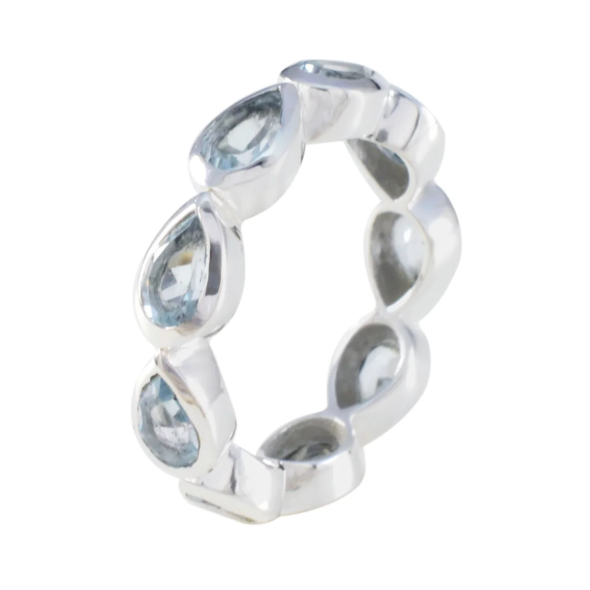 Blue Topaz multiple African 925 Silver Blue Gemstones Slim Eternity Band Jewellery - Image 2