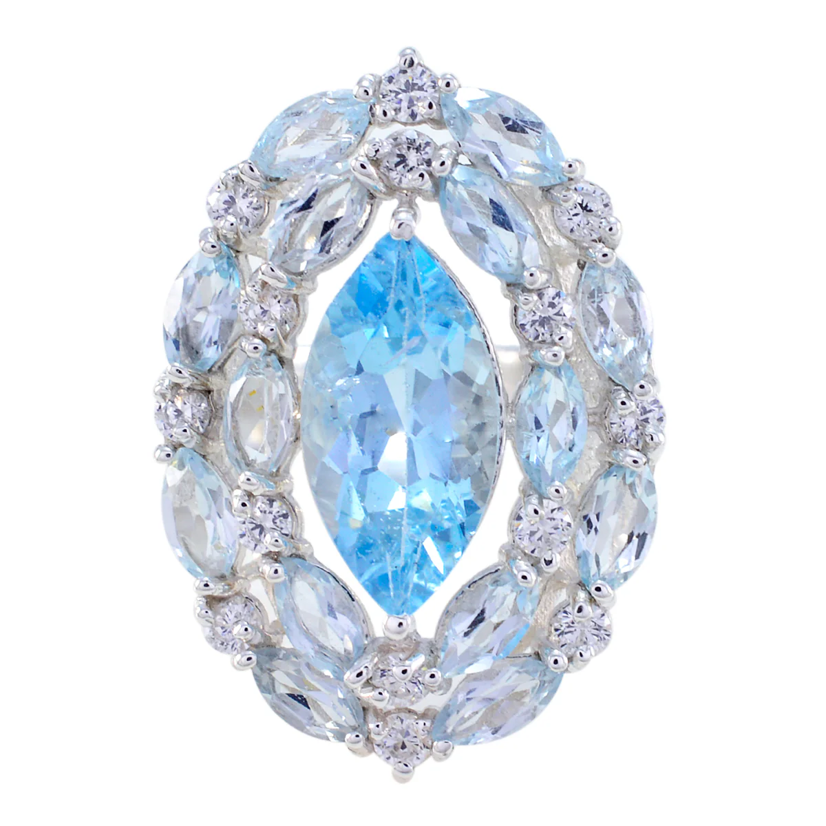 Blue Topaz multiple French 925 Sterling Silver Blue Gemstone Essential Contemporary Ring Jewelry