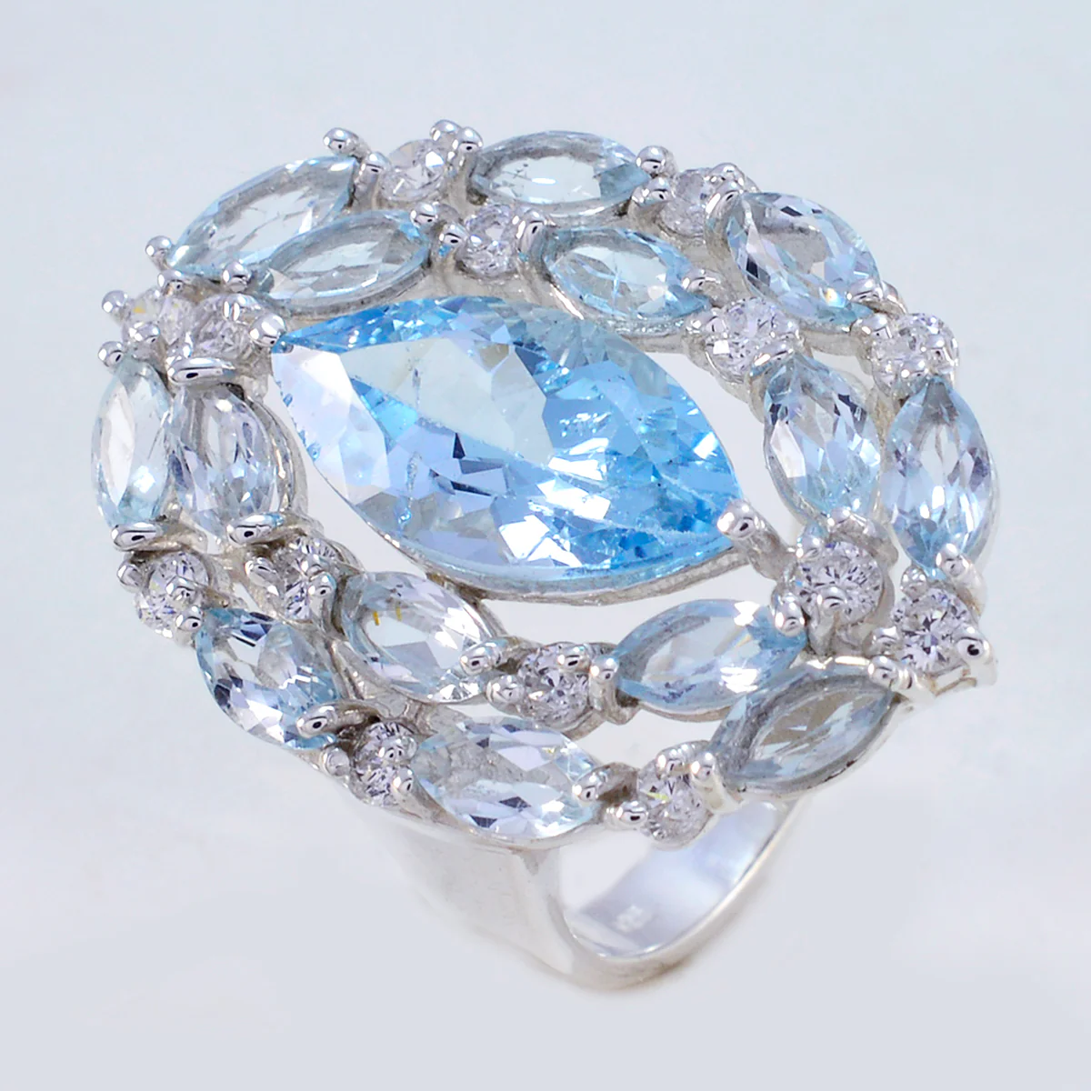 Blue Topaz multiple French 925 Sterling Silver Blue Gemstone Essential Contemporary Ring Jewelry - Image 2