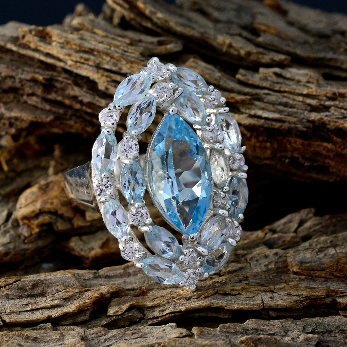 Blue Topaz multiple French 925 Sterling Silver Blue Gemstone Essential Contemporary Ring Jewelry - Image 3