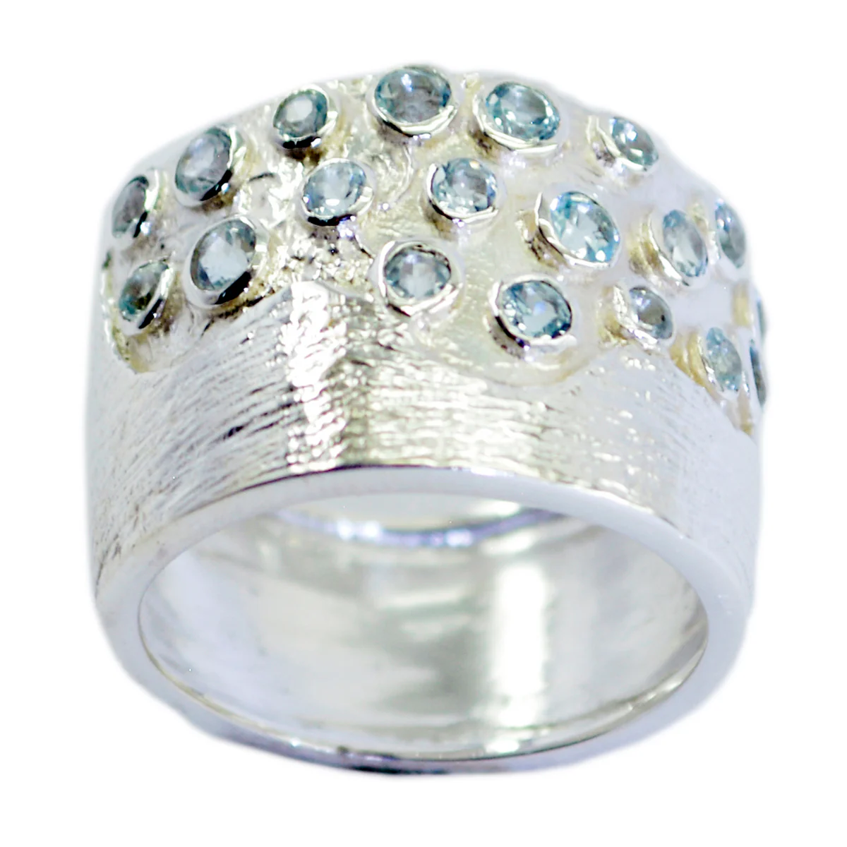 Blue Topaz multiple French Sterling Silver Blue Gems Essential Signet Ring Jewelry