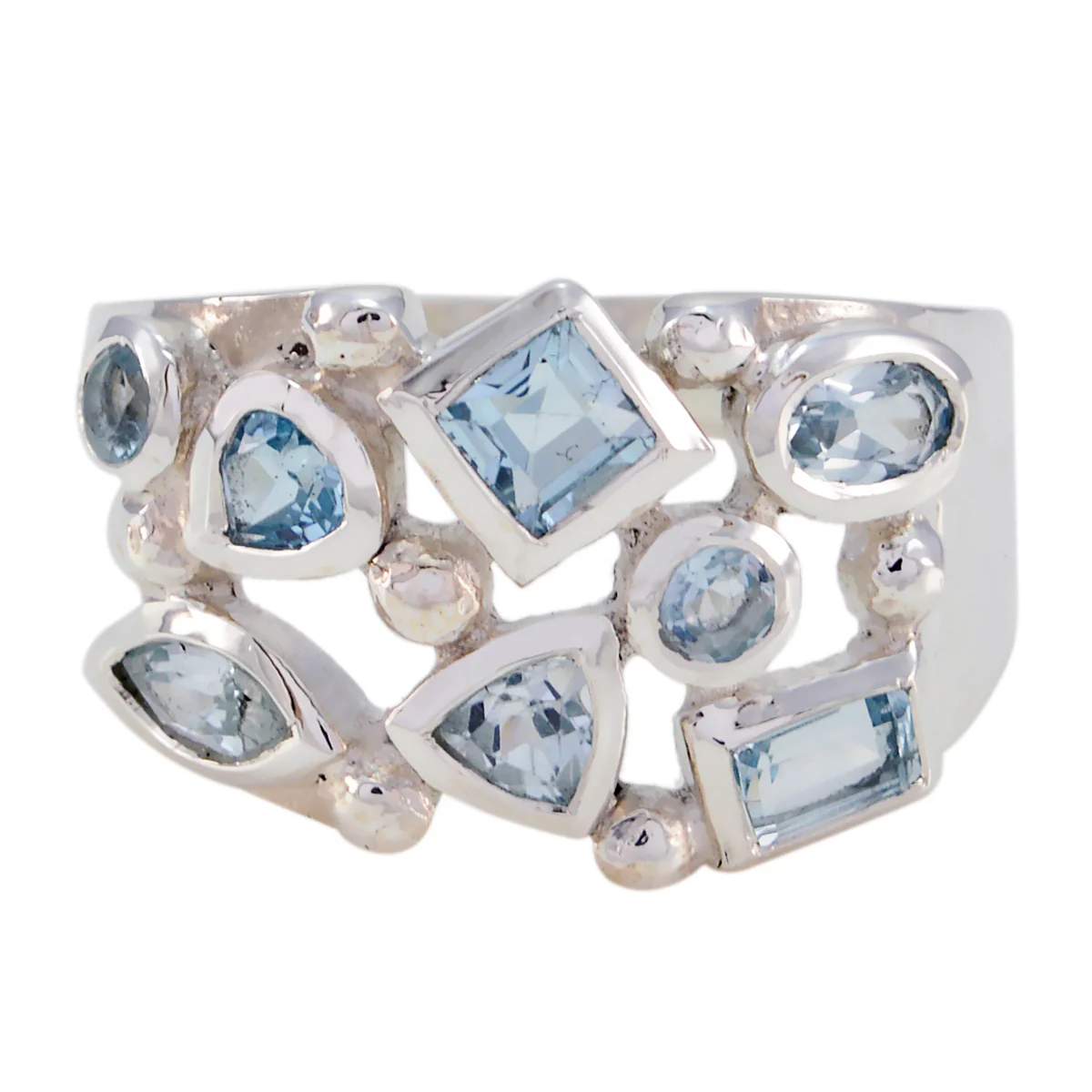 Blue Topaz multiple Moroccan 925 Sterling Silver Blue Gemstone Eye-catching Trendy Ring Jewellery