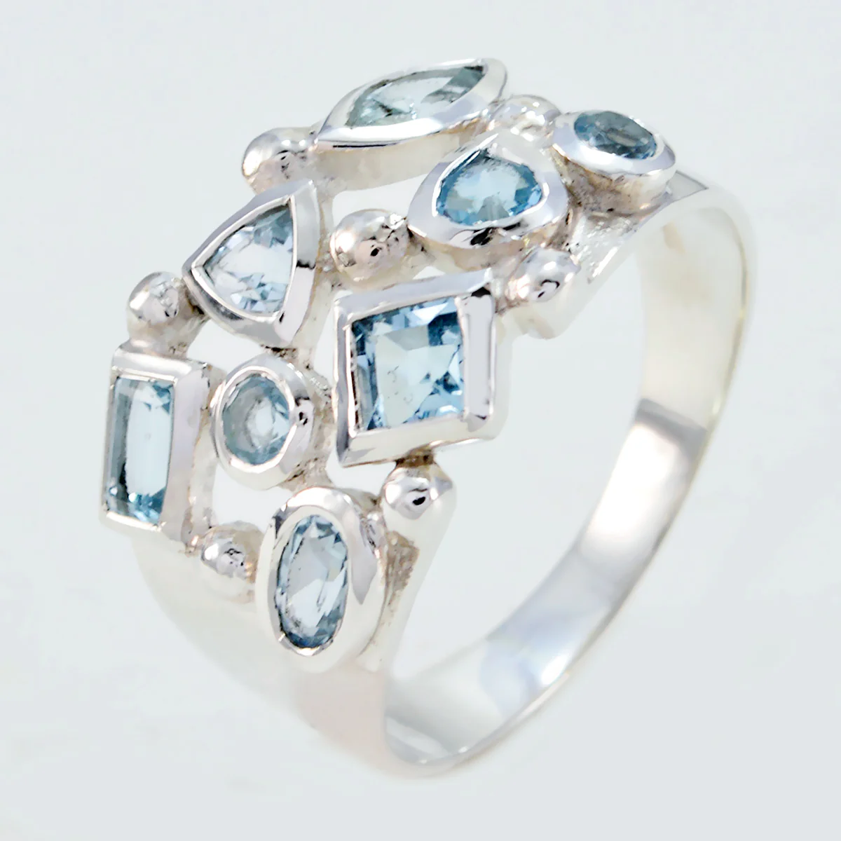 Blue Topaz multiple Moroccan 925 Sterling Silver Blue Gemstone Eye-catching Trendy Ring Jewellery - Image 3