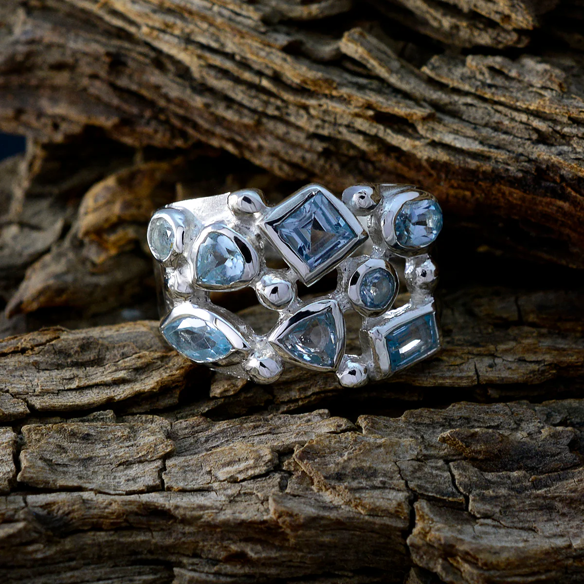 Blue Topaz multiple Moroccan 925 Sterling Silver Blue Gemstone Eye-catching Trendy Ring Jewellery - Image 4