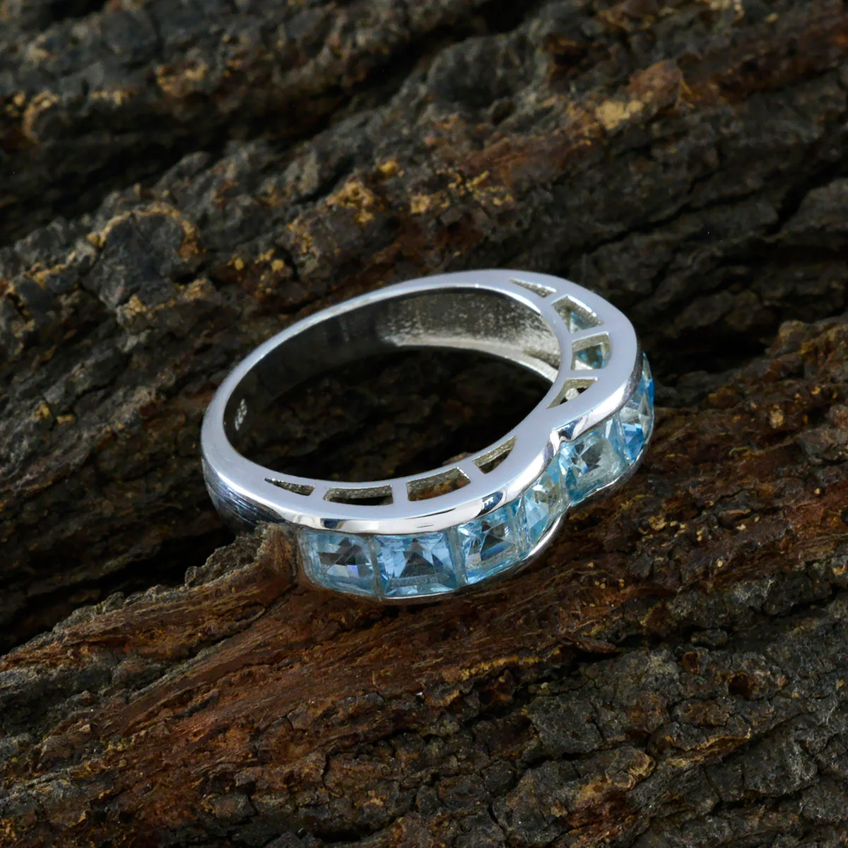Blue Topaz multiple Russian 92.5 Silver Blue Gemstones Versatile Artisan Band Jewelry - Image 3
