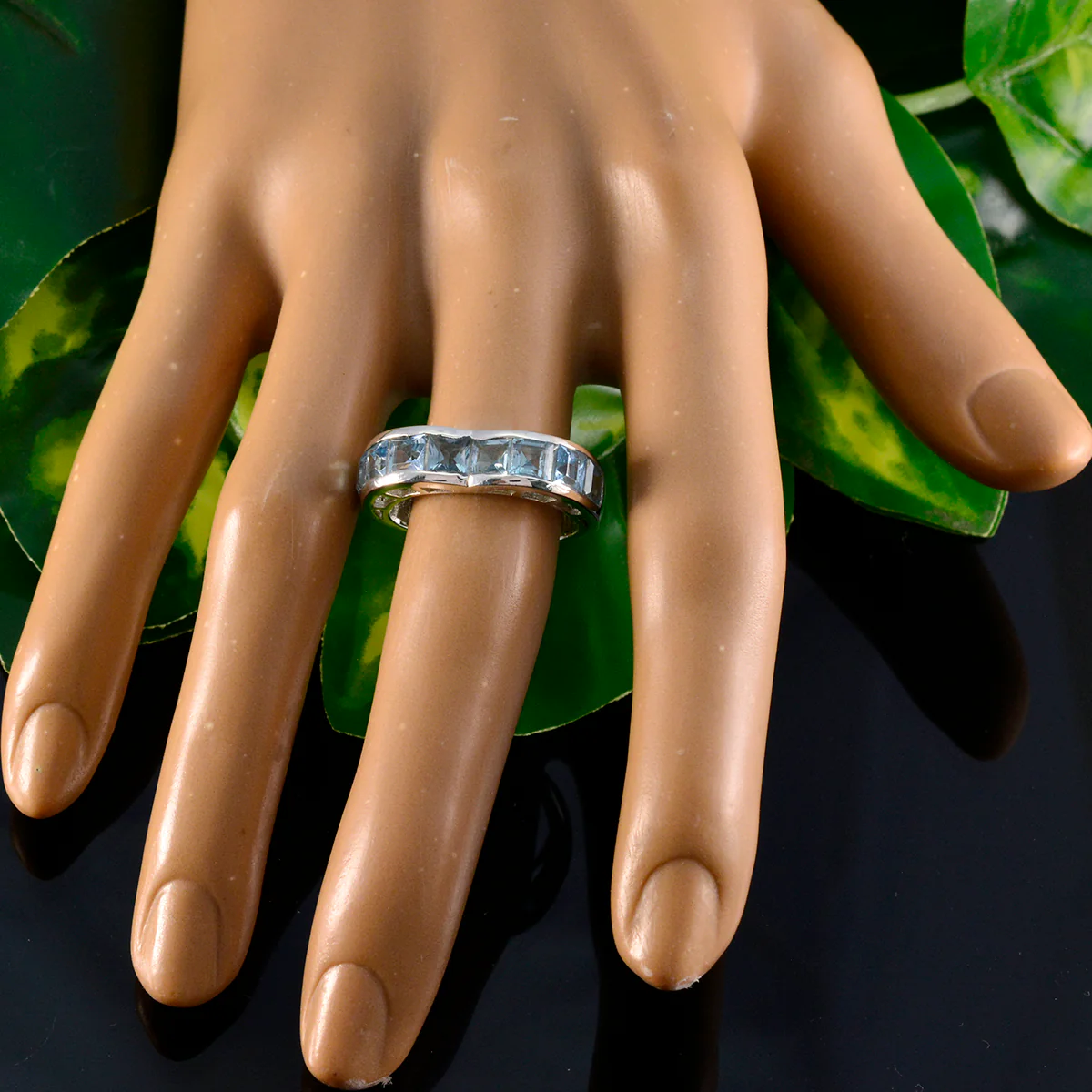 Blue Topaz multiple Russian 92.5 Silver Blue Gemstones Versatile Artisan Band Jewelry - Image 5