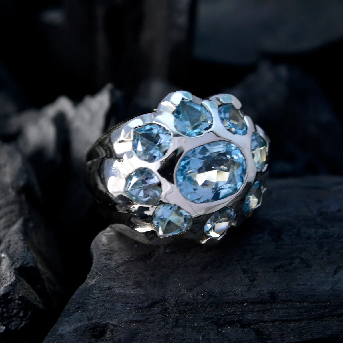 Blue Topaz multiple Spanish Silver Blue Gems Chunky Artisan Ring Jewellery - Image 4