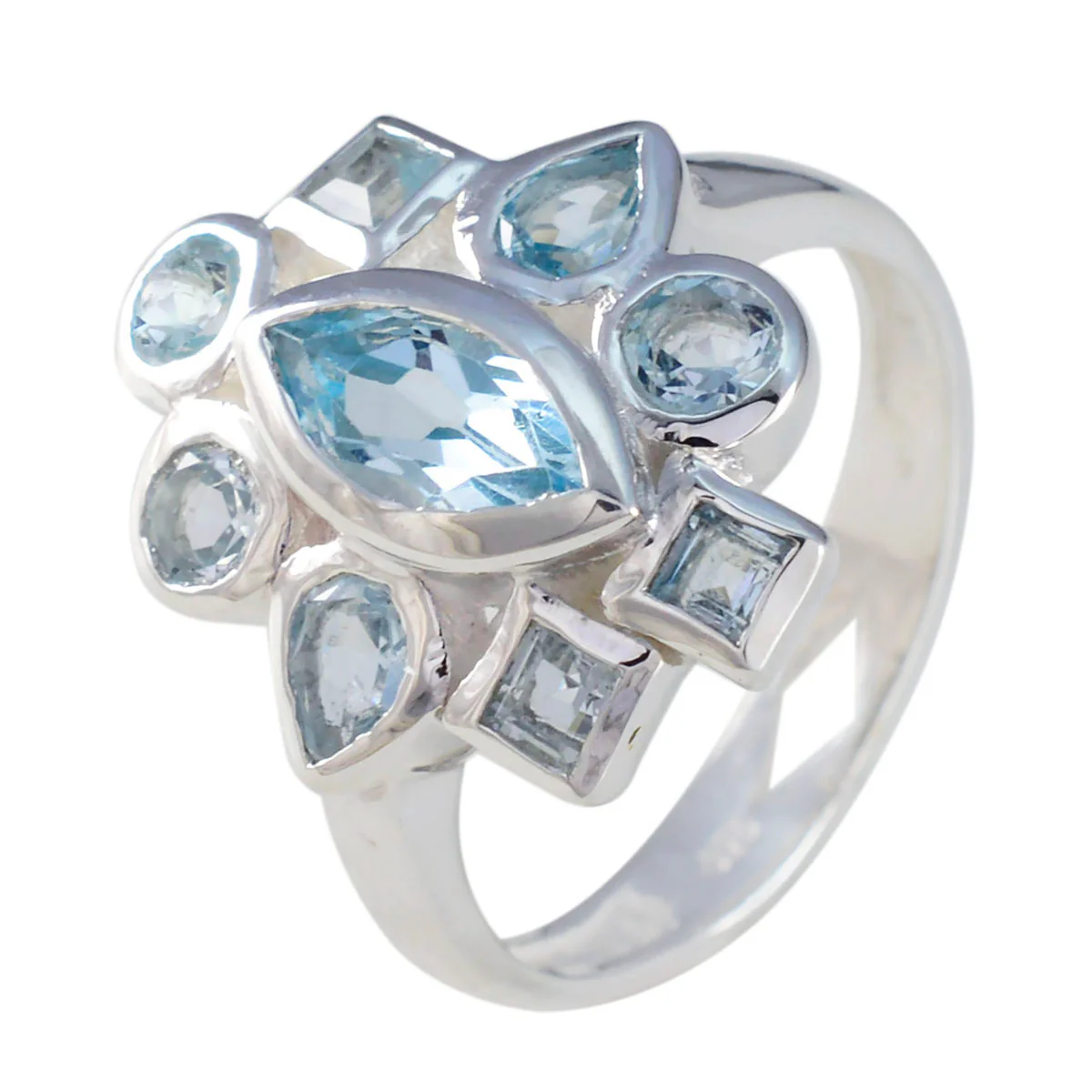 Blue Topaz navratna German 925 Sterling Silver Blue Gems Eye-catching Trendy Ring Jewellery - Image 2