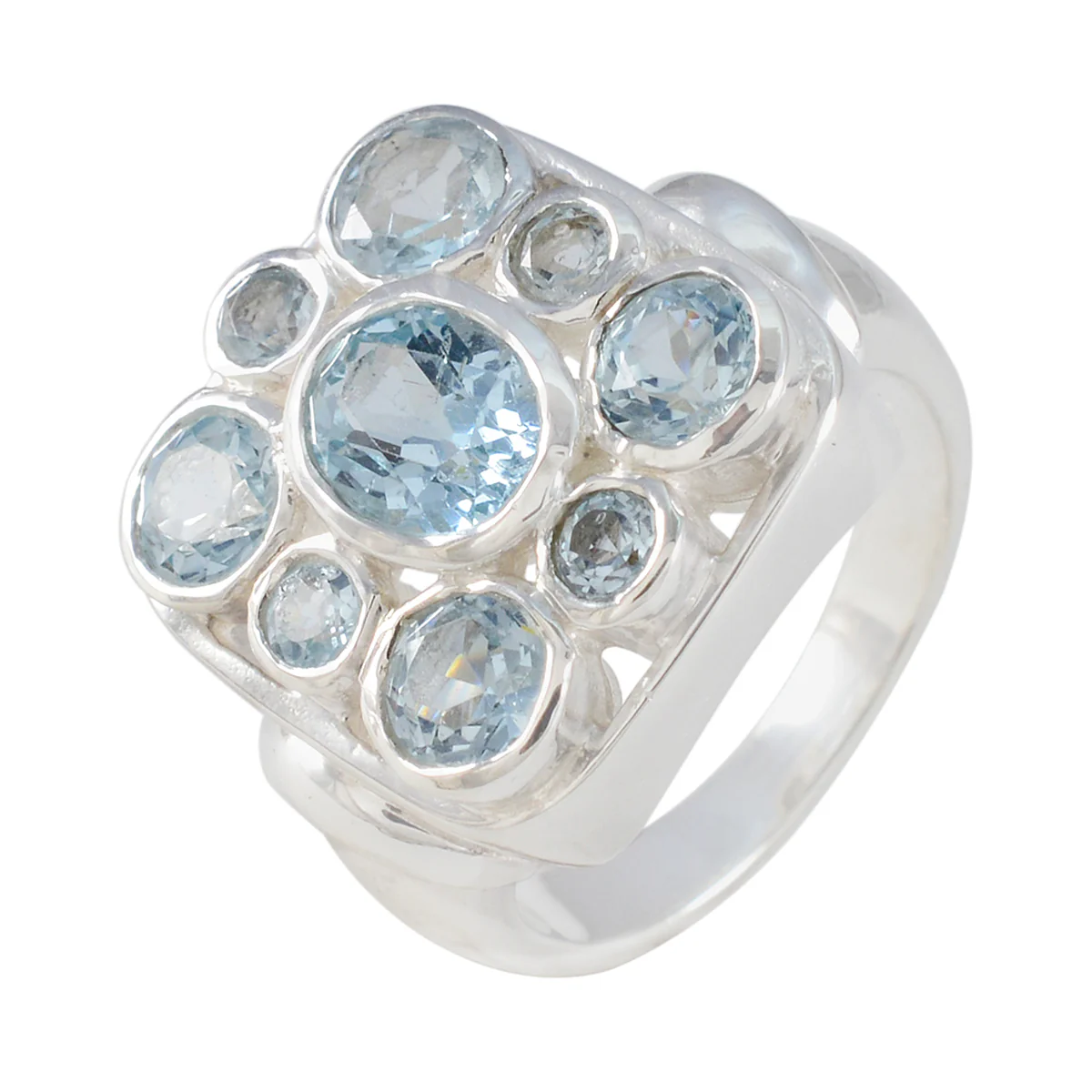 Blue Topaz Navratna Italian 925 Sterling Silver Blue Gems Chunky Armor Ring Jewelry - Image 2