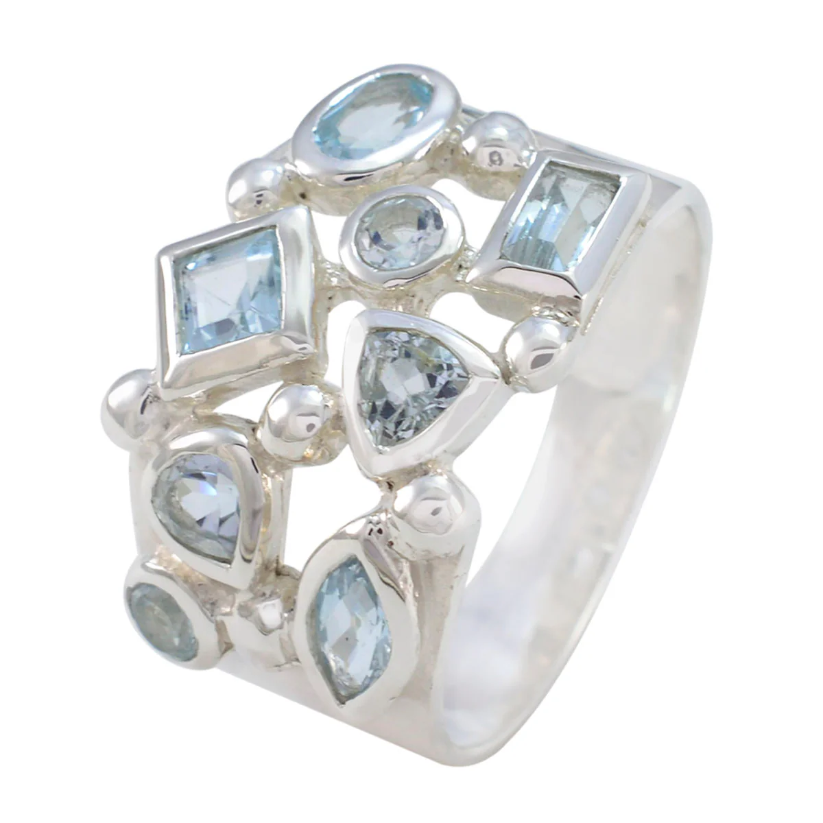 Blue Topaz octa Indian Sterling Silver Blue Gemstones Versatile Trendy Ring Jewelry - Image 2