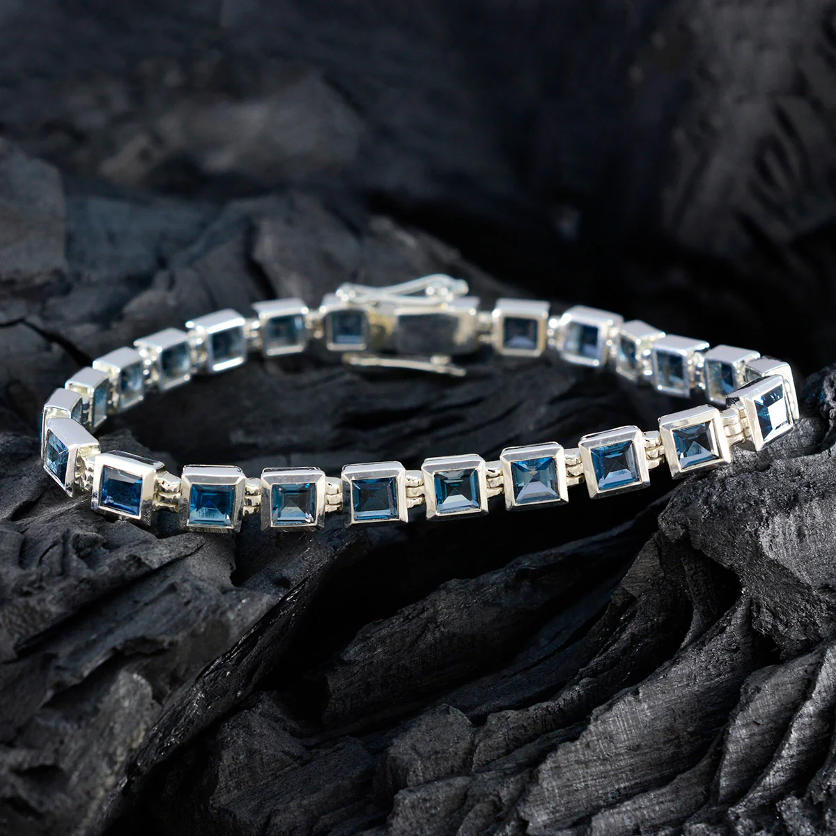 Blue Topaz One-of-a-Kind Classic Blue Silver Tennis Bracelet - Image 5