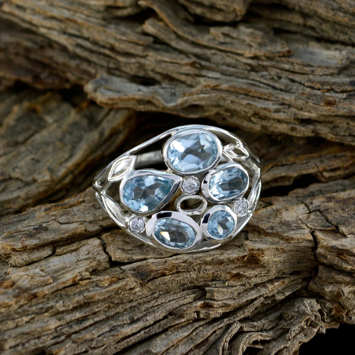 Blue Topaz Penta African 925 Sterling Silver Blue Gemstone Slim Sophisticated Ring Jewelry - Image 3