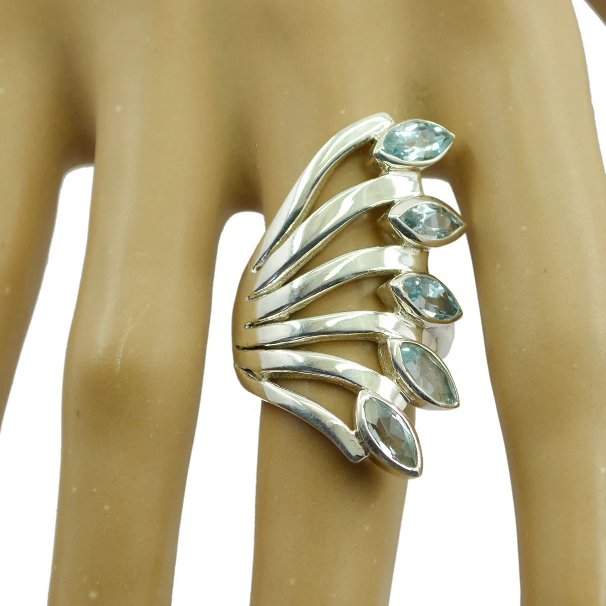 Blue Topaz Penta Italian Silver Blue Gemstones Statement antique Ring Jewelry - Image 2