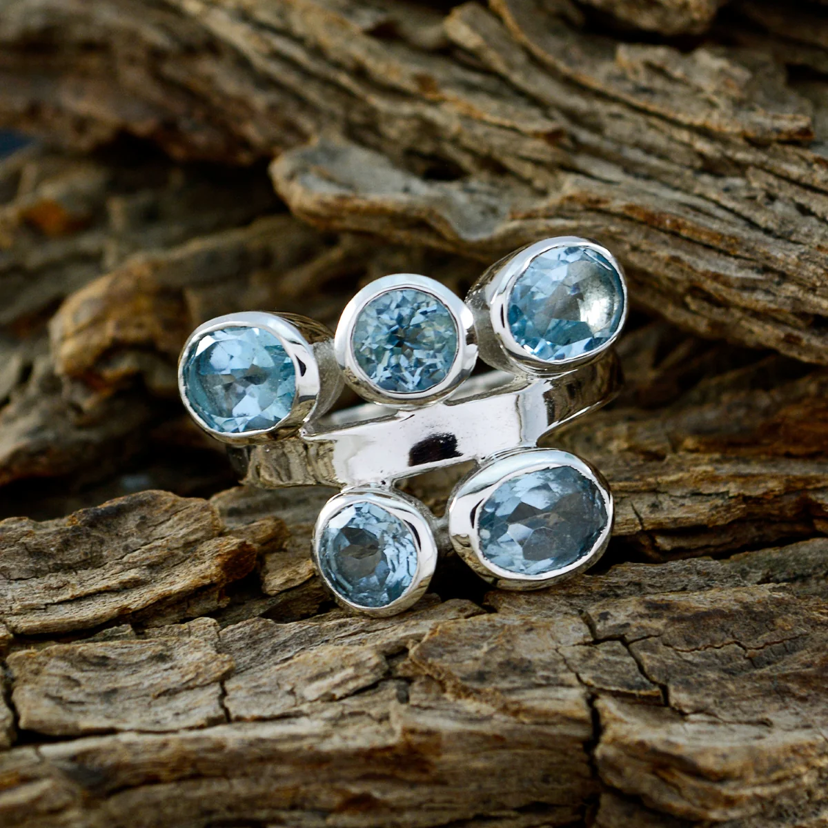 Blue Topaz Penta Russian 925 Silver Blue Gemstones Versatile Trendy Ring Jewellery - Image 3