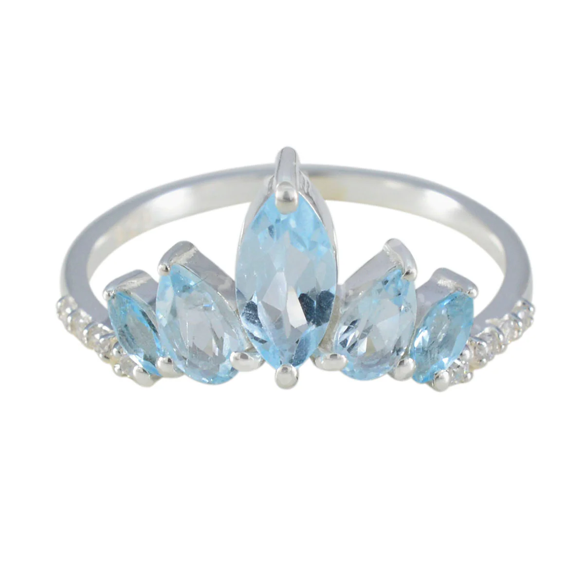 Blue Topaz Penta Turkish 925 Silver Blue Gems Elegant crown Ring Jewellery - Image 3