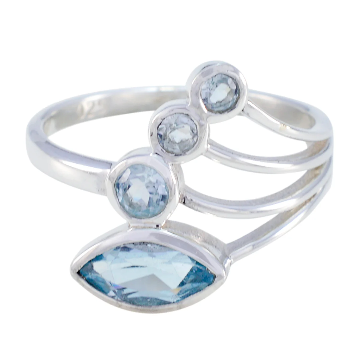 Blue Topaz quarter Moroccan 92.5 Silver Blue Gems Slim Trendy Ring Jewelry