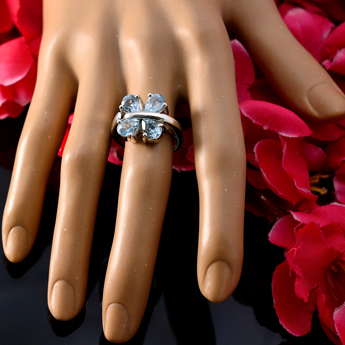 Blue Topaz quarter Russian 925 Sterling Silver Blue Gems Versatile Trendy Ring Jewelry - Image 5