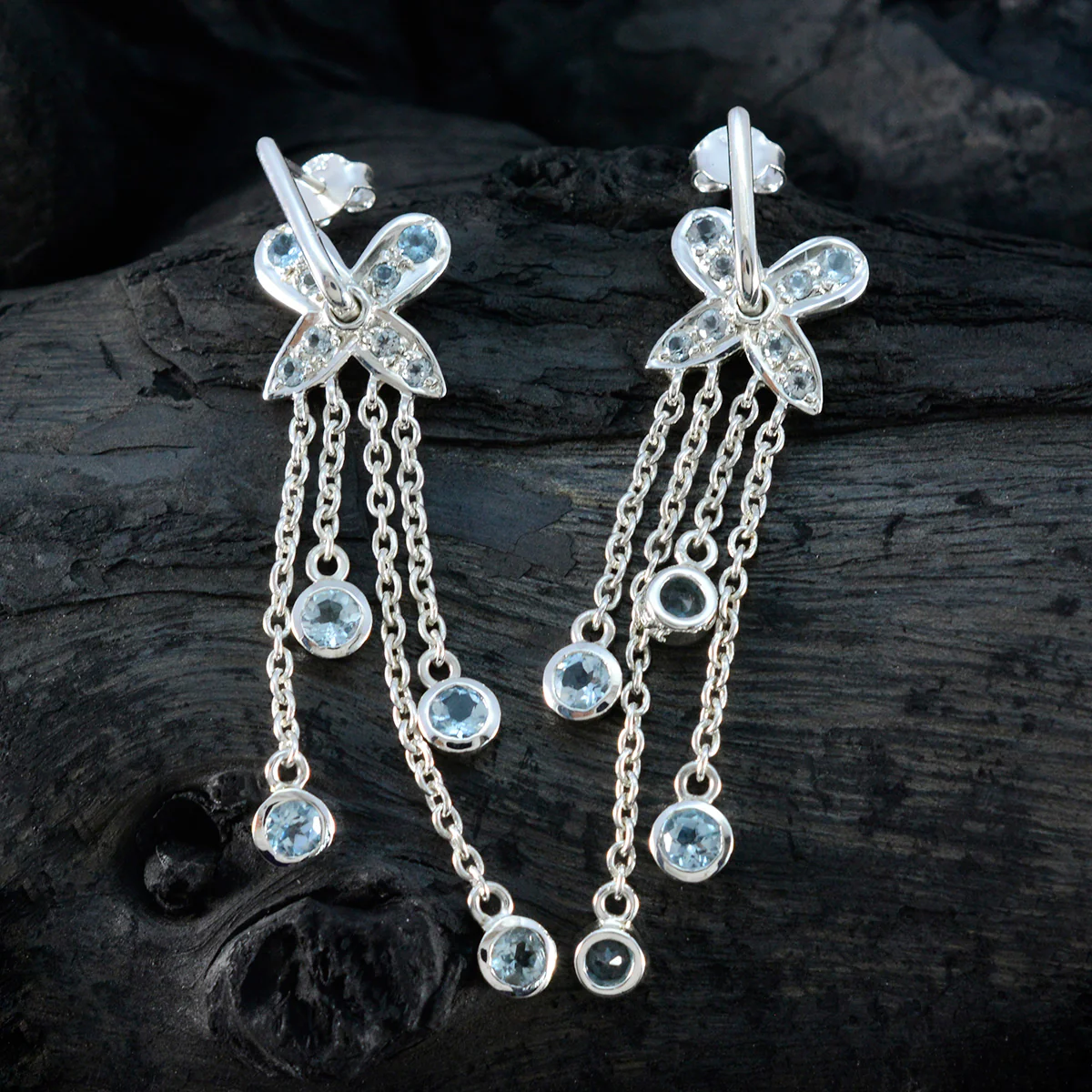 Blue Topaz Russian Aaliyah multiple Stud Blue Silver Earring - Image 4