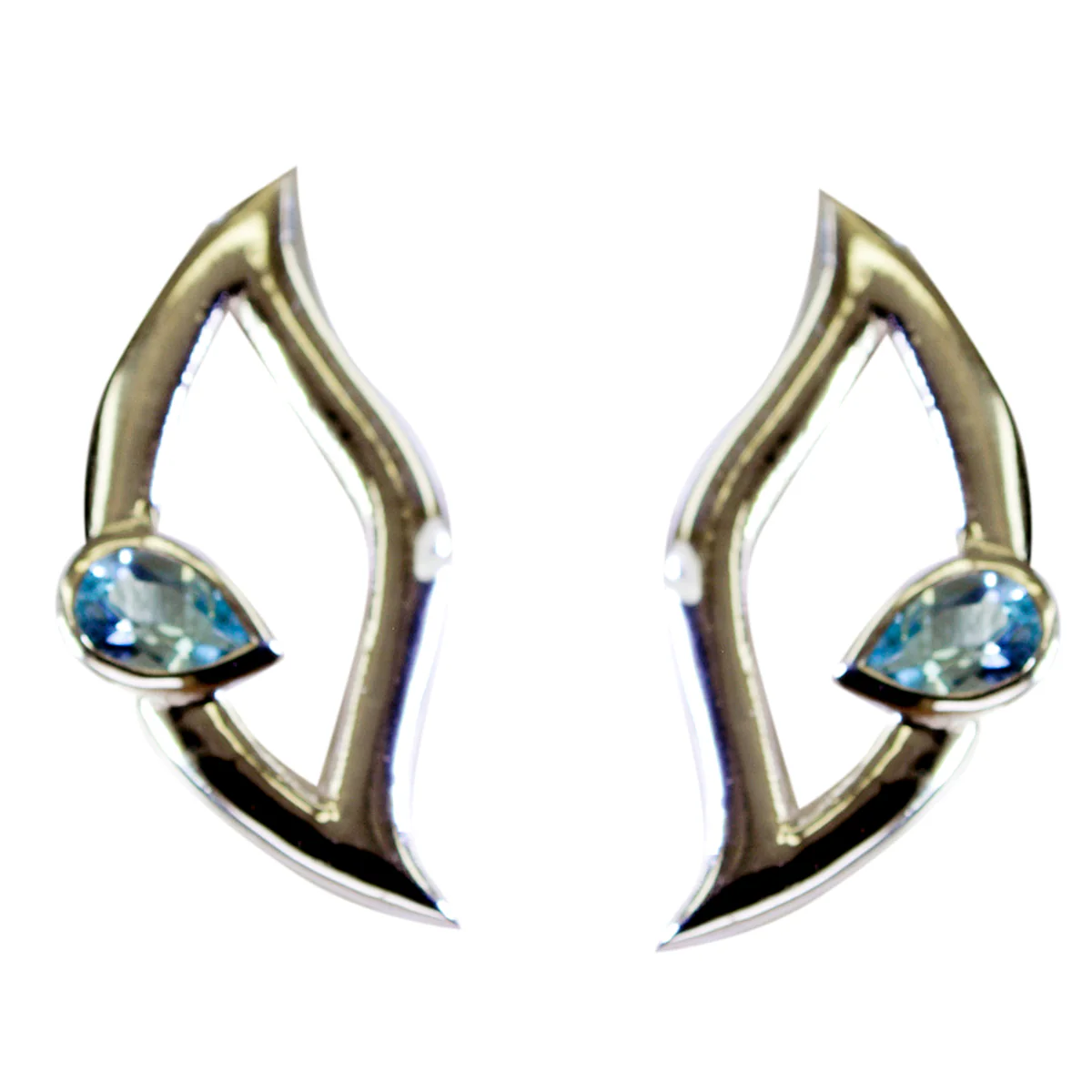 Blue Topaz Russian Micaela Solitaire Stud Blue Sterling Silver Earring - Image 3