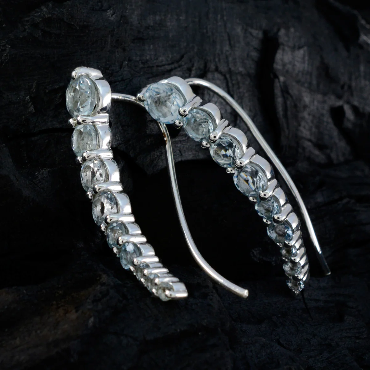 Blue Topaz Russian Yuna multiple EarCuff Blue Silver Earring - Image 3